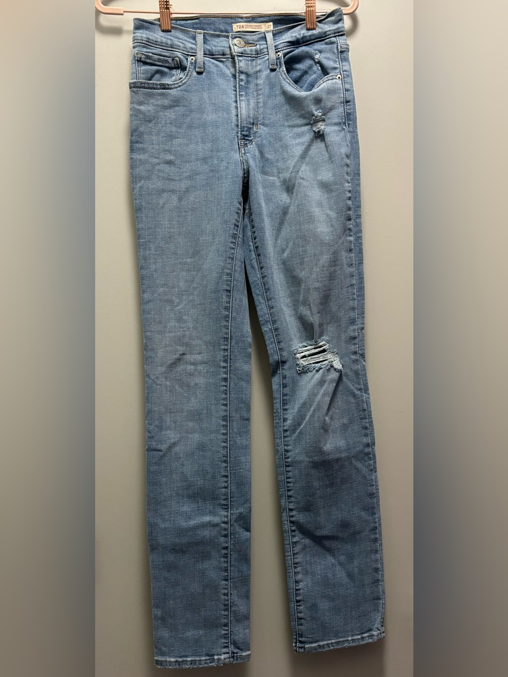 Levi's Light 724 Blue Distressed Straight Leg Jeans